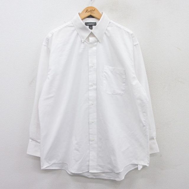 XL★古着 長袖 シャツ メンズ オックスフォード ロング丈 ボタンダウン 白 ホワイト 25jul02 中古 トップス