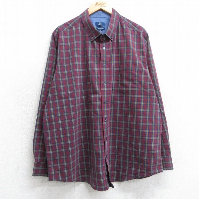 【20%OFF】XL★古着 長袖 シャツ メンズ 大きいサイズ ボタンダウン エンジ他 チェック 25jul03 中古 トップス