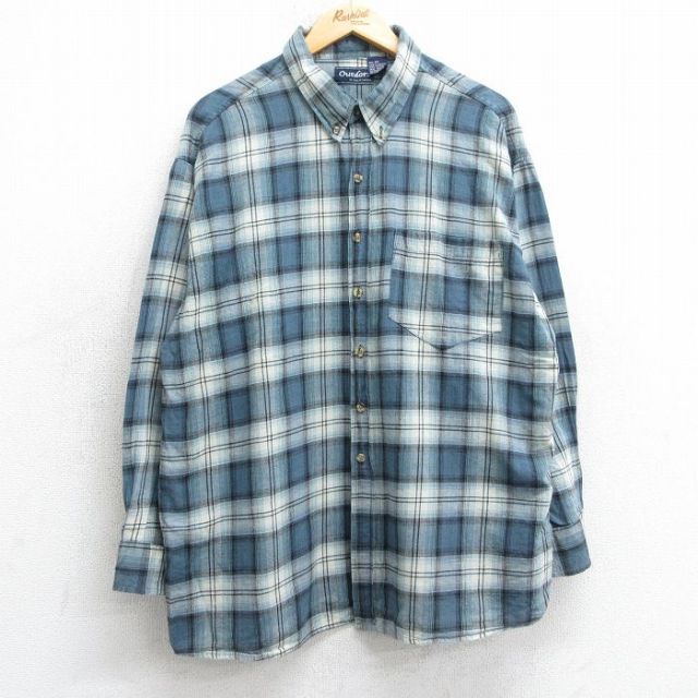 XL★古着 長袖 シャツ メンズ 00年代 00s コットン ボタンダウン 薄紺系他 ネイビー チェック 25jul03 中古 トップス