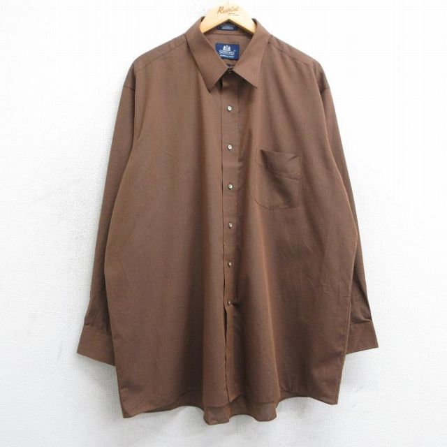 XL★古着 長袖 シャツ メンズ 大きいサイズ ロング丈 茶 ブラウン 25jul03 中古 トップス