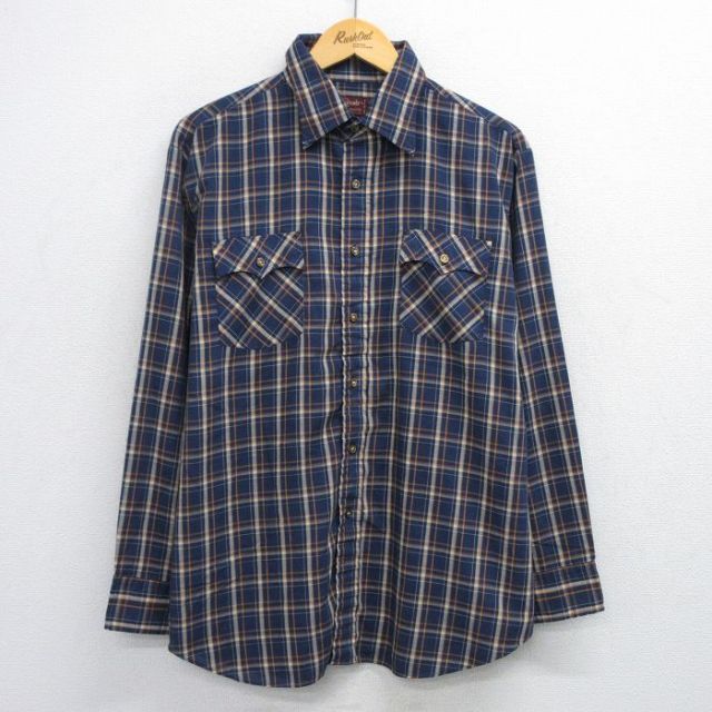 90s 長袖シャツ ネイビーチェック L | 古着