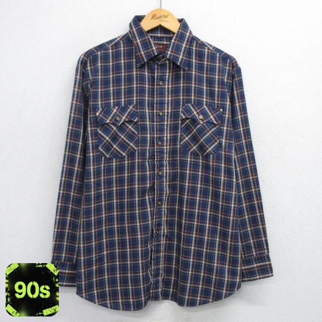 【50%OFF】90s 長袖シャツ ネイビーチェック L | 古着