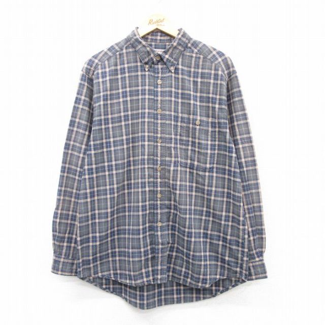 L★古着 ラングラー Wrangler 長袖 シャツ メンズ コットン ボタンダウン 紺他 ネイビー チェック 25jul05 中古 トップス