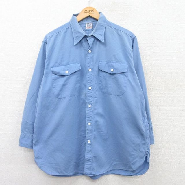 XL★古着 長袖 ビンテージ シャツ メンズ 60年代 60s マチ付き 薄紺 ネイビー 【spe】 25jul05 中古 トップス