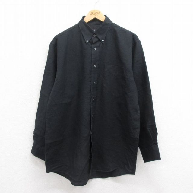 L★古着 JOS A BANK 長袖 シャツ メンズ リネン ボタンダウン 黒 ブラック 25aug04 中古 トップス