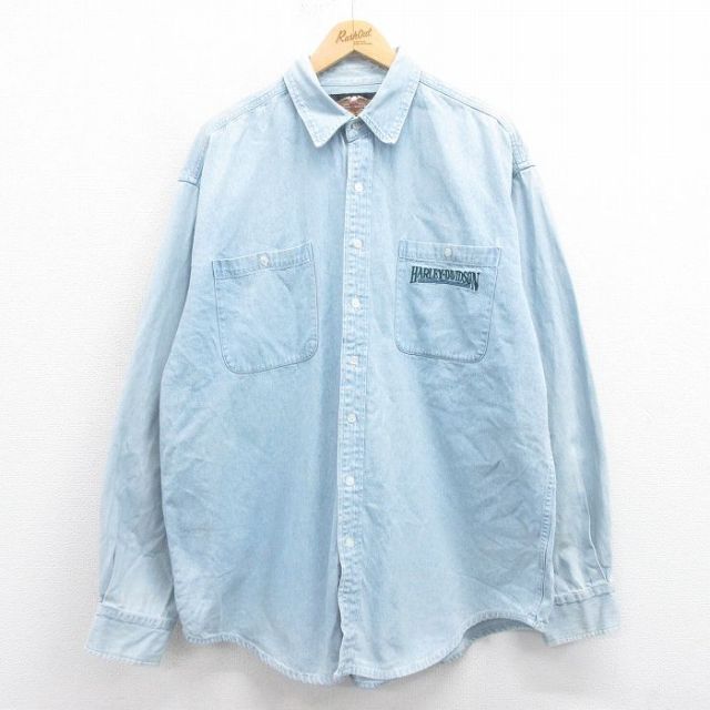 【50%OFF】ハーレーダビッドソン 長袖シャツ ワンポイントロゴ ネイビー XL | 古着