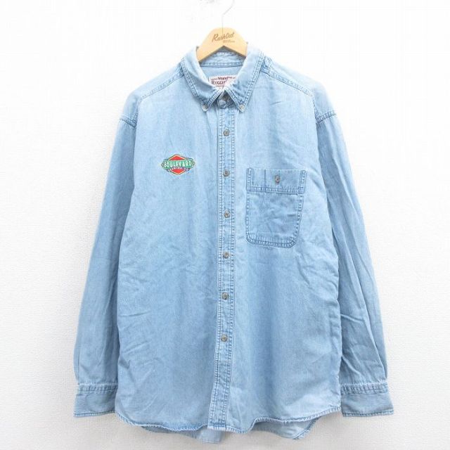 【20%OFF】XL★古着 ラングラー Wrangler 長袖 シャツ メンズ 00年代 00s 大きいサイズ ボタンダウン 紺 ネイビー デニム 25aug08 中古 トップス