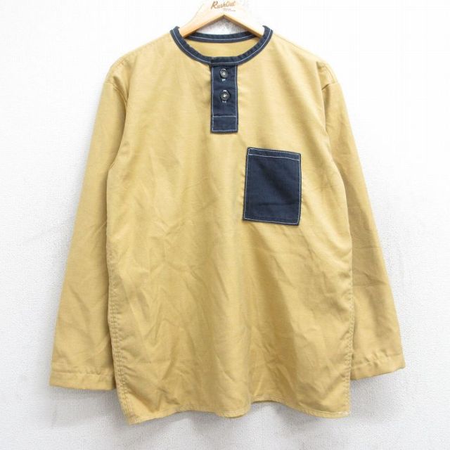 L★古着 長袖 トップス メンズ ヘンリーネック 黄他 イエロー 25aug18 中古