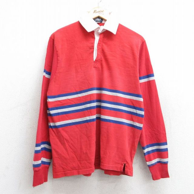 【50%OFF】M★古着 ウールリッチ WOOLRICH 長袖 ラガー シャツ メンズ 90年代 90s コットン USA製 赤他 レッド ボーダー 【spe】 25aug18 中古 トップス