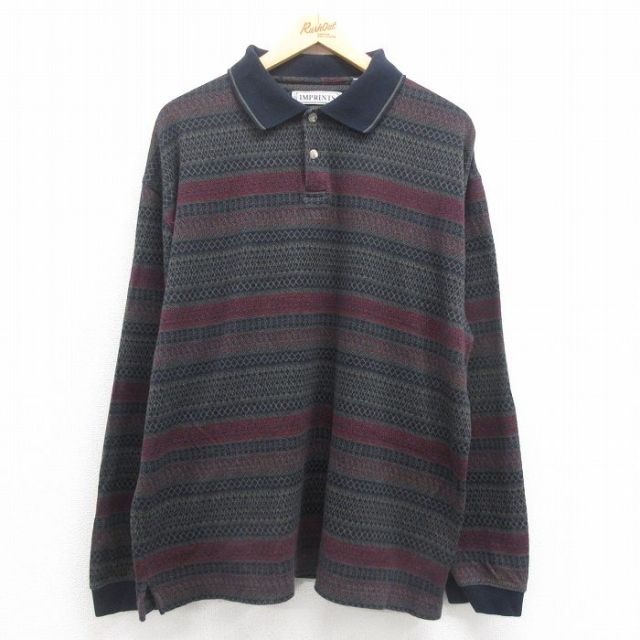 【50%OFF】XL★古着 長袖 ポロ シャツ メンズ 大きいサイズ エンジ他 25aug18 中古 トップス