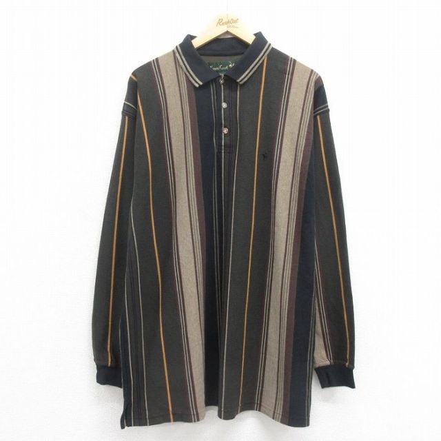 ポロシャツ 90s 長袖ポロシャツ ストライプ グリーン XL | 古着