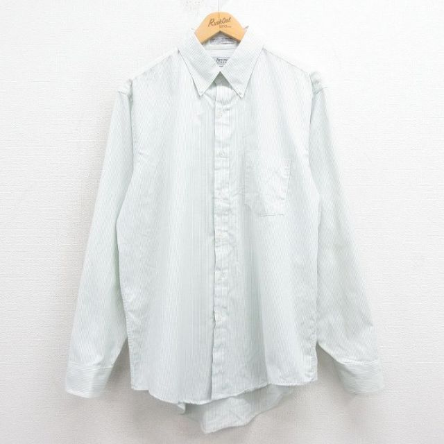【50%OFF】XL★古着 アロー 長袖 シャツ メンズ 80年代 80s ボタンダウン USA製 薄緑 グリーン ストライプ 25aug18 中古 トップス