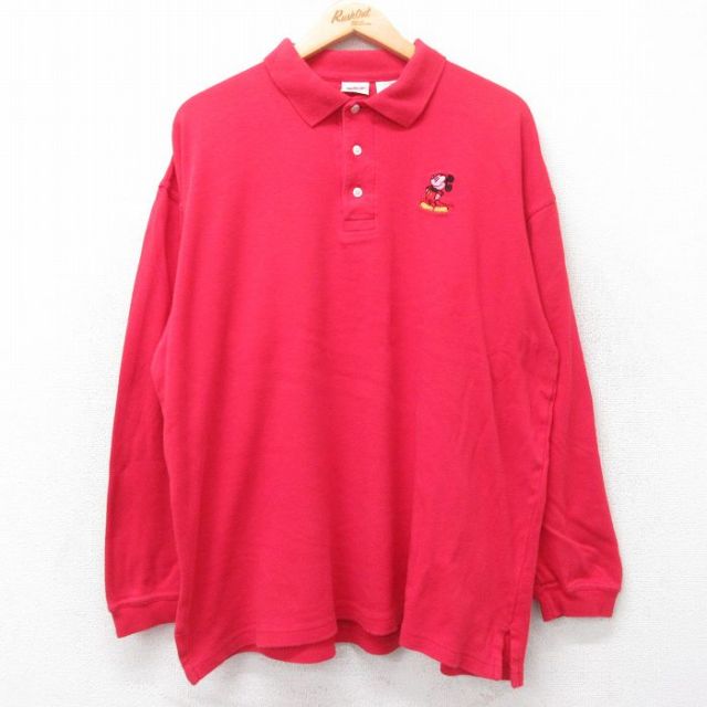 ディズニー 00s 長袖ポロシャツ ミッキーマウス レッド XL | 古着