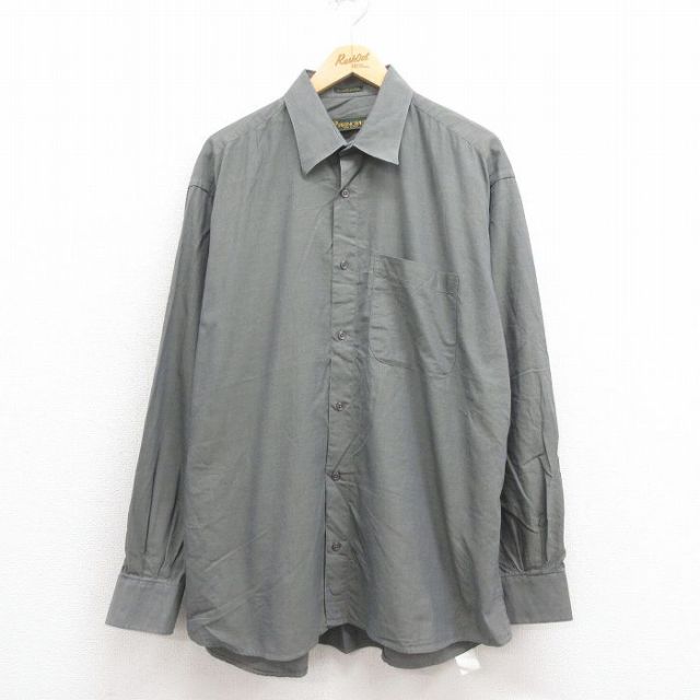 XL★古着 長袖 シャツ メンズ 00年代 00s 大きいサイズ ロング丈 コットン イタリア製 グレー 25aug23 中古 トップス