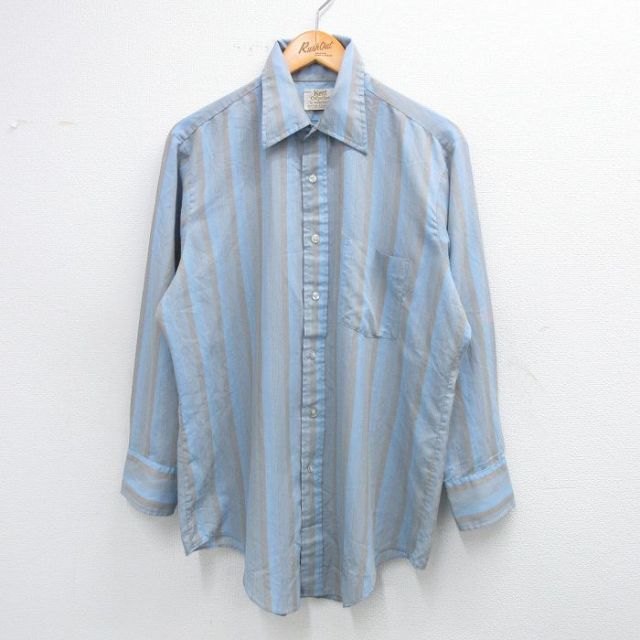 XL★古着 アロー 長袖 シャツ メンズ 70年代 70s USA製 薄青他 ブルー ストライプ 25aug25 中古 トップス