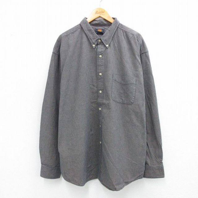 XL★古着 ルート66 長袖 シャツ メンズ 00年代 00s 大きいサイズ ロング丈 コットン ボタンダウン 紺他 ネイビー チェック 25aug25 中古 トップス
