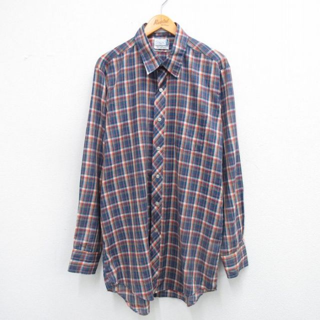 90s 長袖シャツ チェック ネイビー XL | 古着