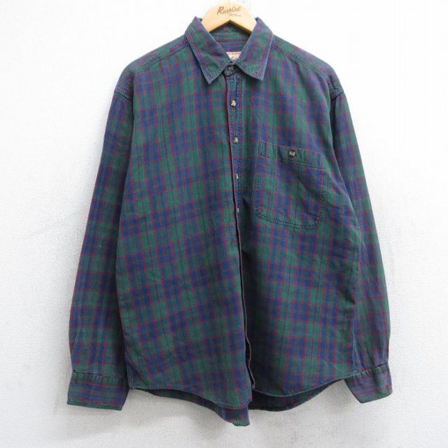 L★古着 ウールリッチ WOOLRICH 長袖 シャツ メンズ 00年代 00s コットン 緑他 グリーン チェック 25aug25 中古 トップス