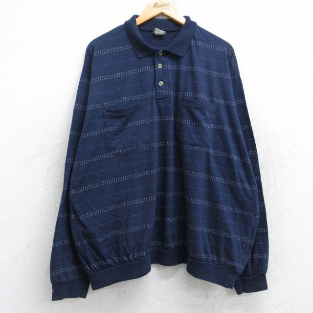 XL★古着 HABAND 長袖 ポロ シャツ メンズ 大きいサイズ 紺 ネイビー 25aug25 中古 トップス