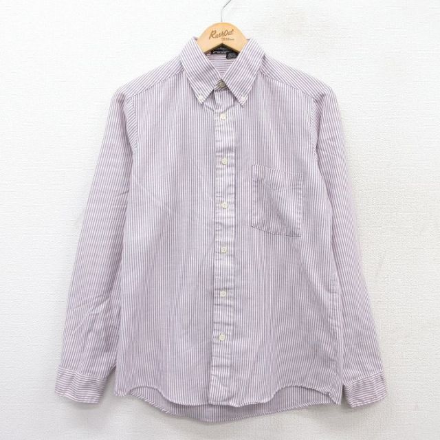 M★古着 長袖 シャツ メンズ 80年代 80s オックスフォード ボタンダウン USA製 紫他 パープル ストライプ 25aug30 中古 トップス