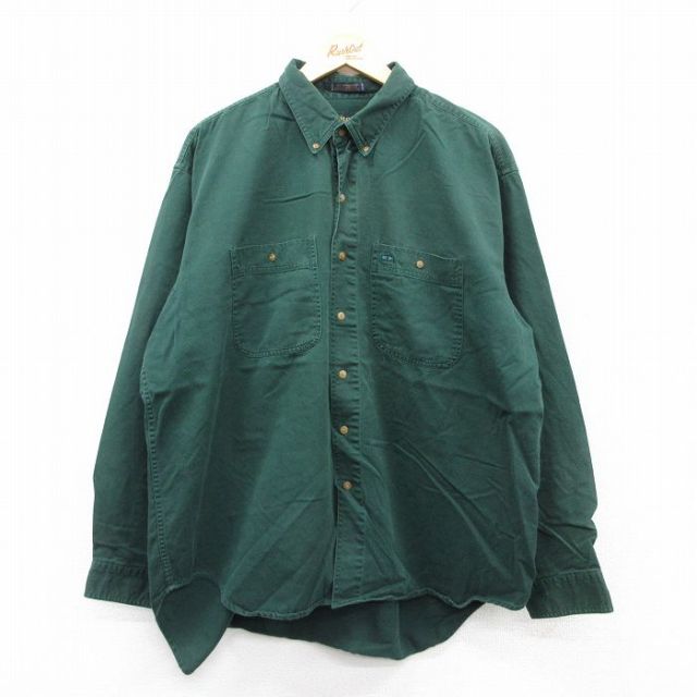 XL★古着 長袖 シャツ メンズ 00年代 00s 大きいサイズ コットン ボタンダウン 緑 グリーン 25aug30 中古 トップス
