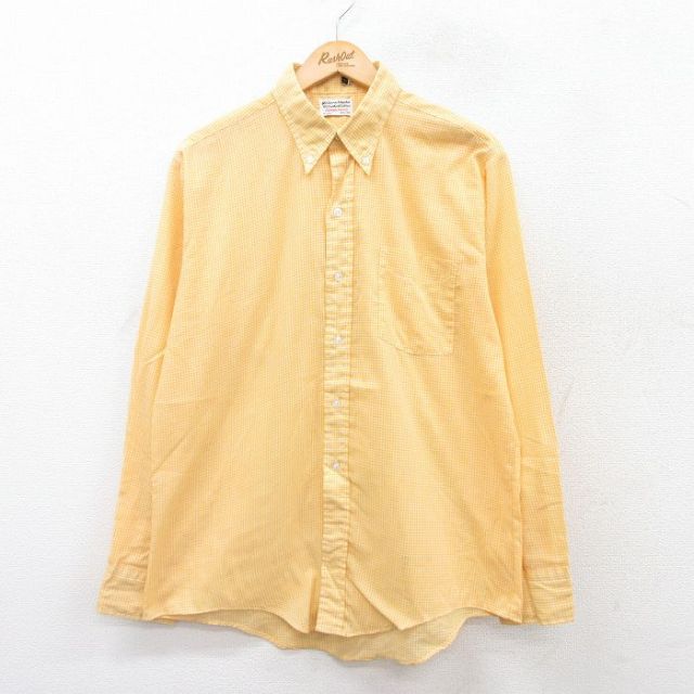 L★古着 長袖 シャツ メンズ 80年代 80s ボタンダウン 黄 イエロー ギンガム チェック 25aug30 中古 トップス