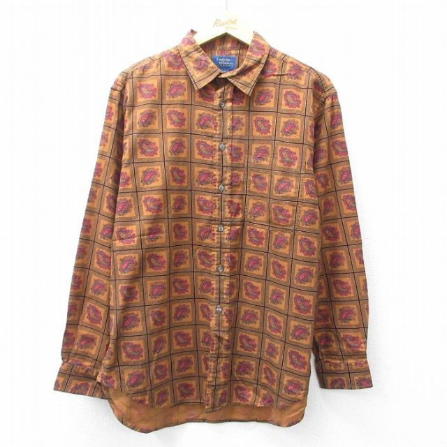 L★古着 長袖 シャツ メンズ ペイズリー柄 コットン 茶他 ブラウン 25aug30 中古 トップス