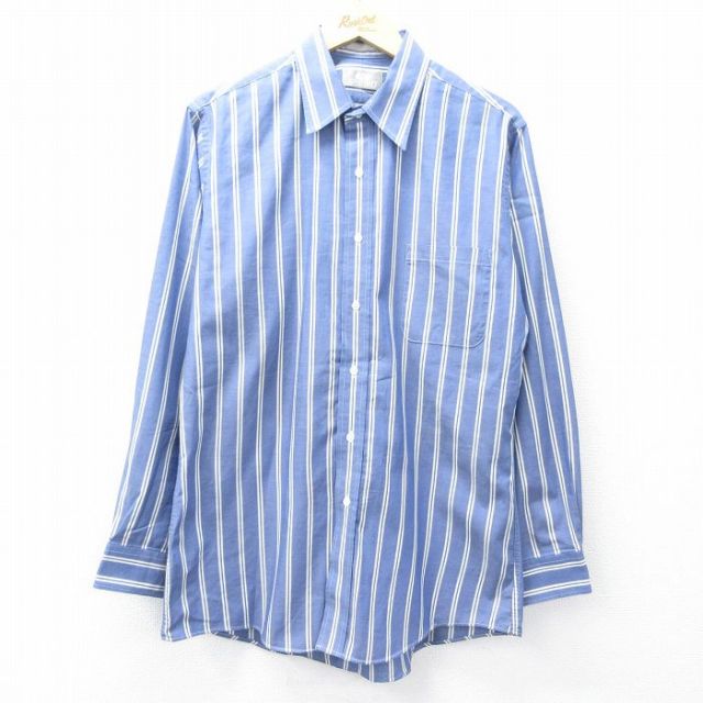 L★古着 STAFFORD 長袖 シャツ メンズ 90年代 90s USA製 紺 ネイビー ストライプ 【spe】 25aug30 中古 トップス