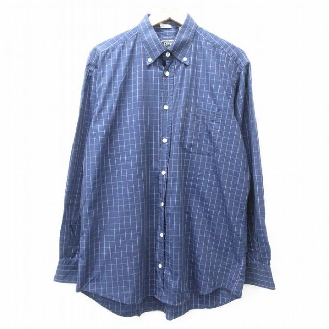 XL★古着 長袖 シャツ メンズ 90年代 90s コットン ボタンダウン イタリア製 紺 ネイビー チェック 25aug30 中古 トップス