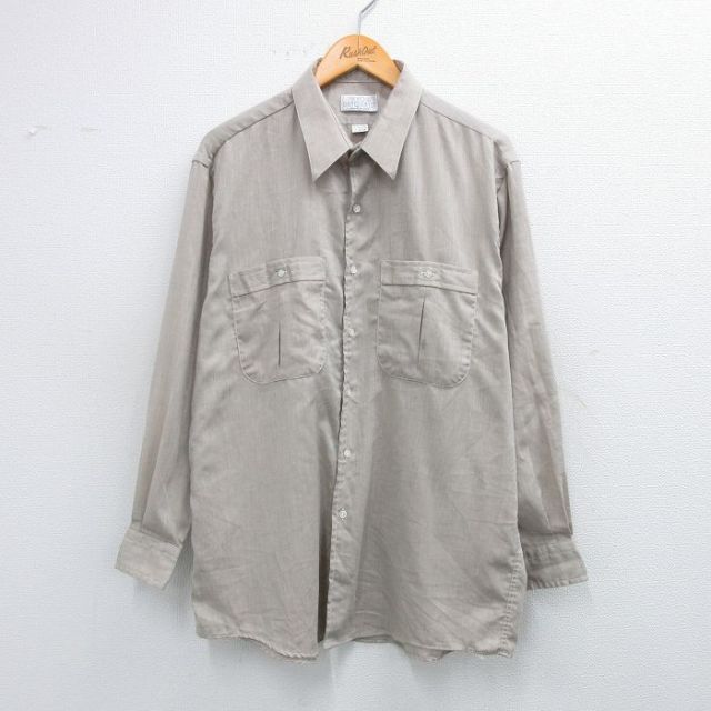 【20%OFF】L★古着 長袖 シャツ メンズ 90年代 90s USA製 薄ベージュ カーキ 25aug30 中古 トップス