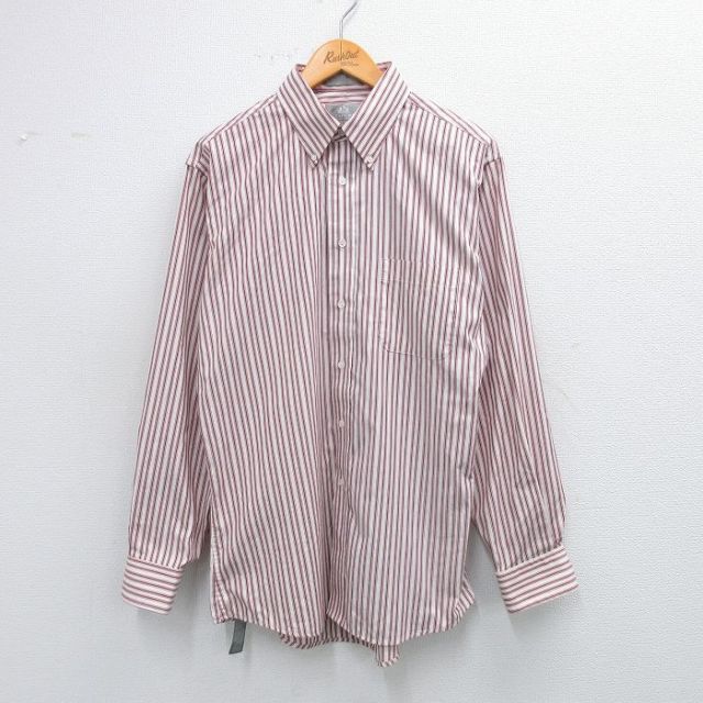 【20%OFF】L★古着 STAFFORD 長袖 シャツ メンズ 90年代 90s オックスフォード ボタンダウン USA製 エンジ ストライプ 【spe】 25aug30 中古 トップス