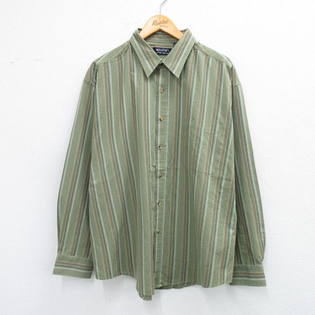 XL★古着 ピューリタン 長袖 シャツ メンズ 00年代 00s 緑 グリーン ストライプ 25aug30 中古 トップス