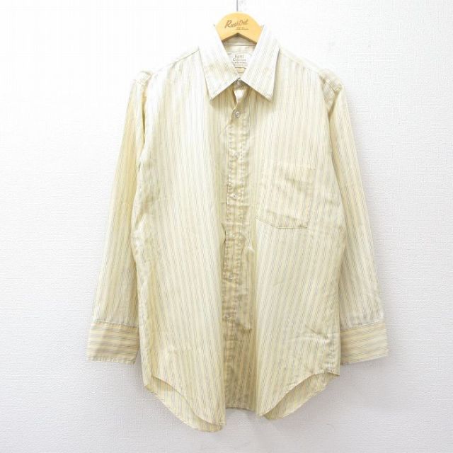【20%OFF】L★古着 アロー 長袖 シャツ メンズ 80年代 80s 黄他 イエロー ストライプ 25sep01 中古 トップス
