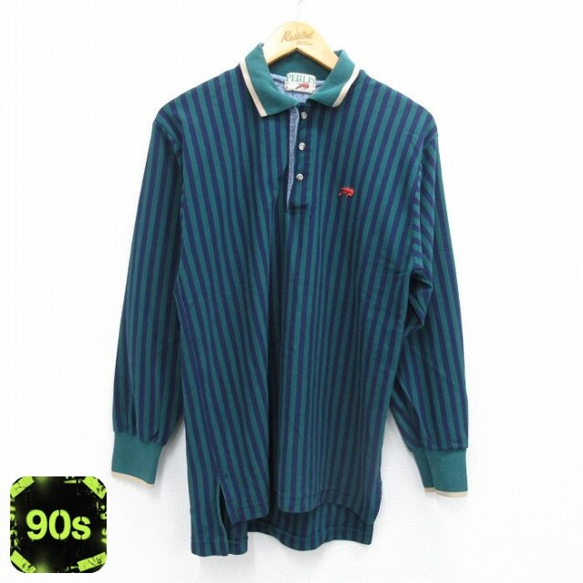 【50%OFF】ポロシャツ 90s 長袖ポロシャツ ストライプ グリーン S | 古着