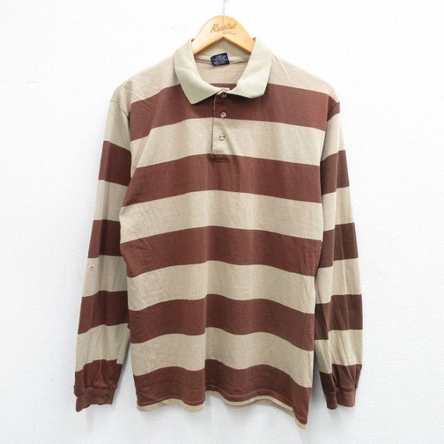 M★古着 GANT 長袖 ポロ シャツ メンズ 90年代 90s コットン ベージュ他 カーキ ボーダー 25sep01 中古 トップス