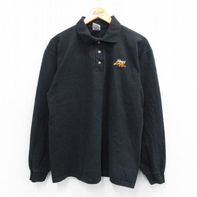 M★古着 長袖 ポロ シャツ メンズ 90年代 90s SWANLAKE コットン USA製 黒 ブラック 25sep01 中古 トップス