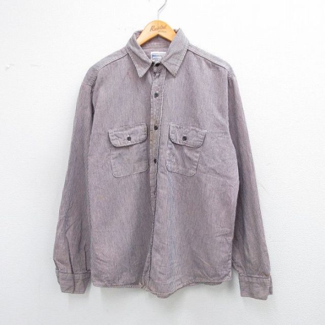 XL★古着 ファイブブラザー 長袖 シャツ メンズ 90年代 90s コットン USA製 ピンク他 ストライプ 【spe】 25sep01 中古 トップス