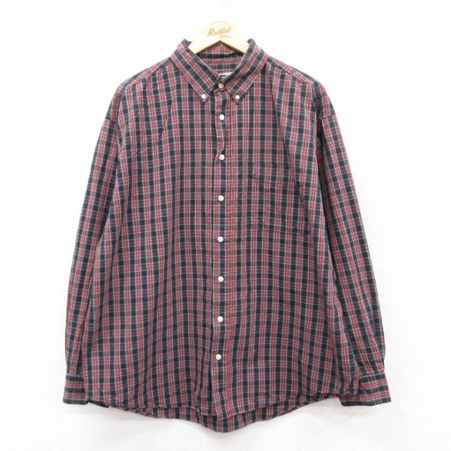 XL★古着 オールドネイビー OLD NAVY 長袖 シャツ メンズ 00年代 00s 大きいサイズ コットン ボタンダウン 赤他 レッド チェック 25sep01 中古 トップス