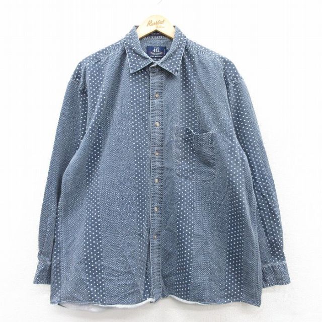 バンヒューセン 90s 長袖シャツ 総柄 ネイビー XL | 古着