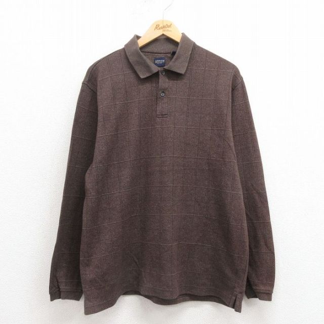 L★古着 アロー 長袖 ポロ シャツ メンズ 茶系 ブラウン 霜降り他 チェック 25sep04 中古 トップス