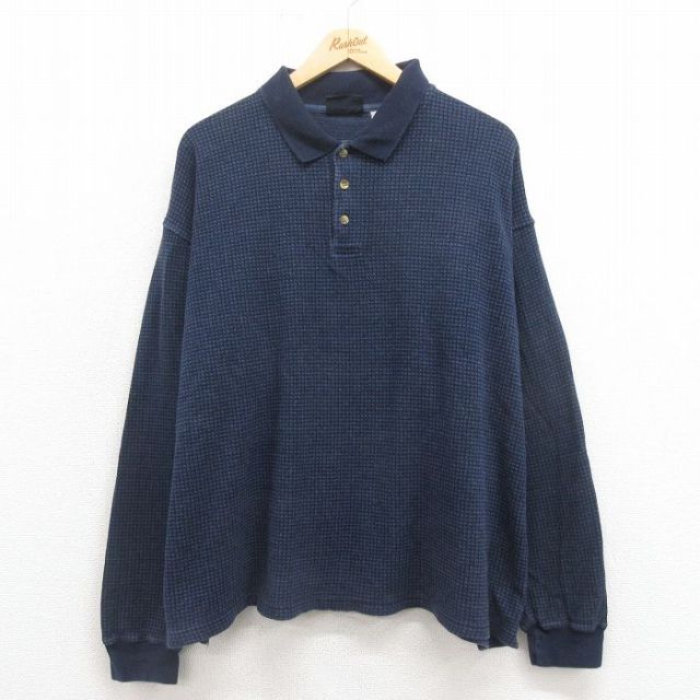 XL★古着 FADED GLORY 長袖 ポロ シャツ メンズ 00年代 00s 大きいサイズ コットン 紺他 ネイビー チェック 25sep04 中古 トップス