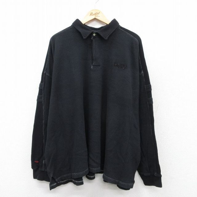 XL★古着 フブ FUBU 長袖 ラガー シャツ メンズ ビッグロゴ 刺繍 大きいサイズ 黒 ブラック 【spe】 25sep08 中古 トップス