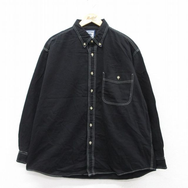 XL★古着 リー Lee 長袖 シャツ メンズ 00年代 00s Telcordia 大きいサイズ コットン ボタンダウン 黒 ブラック 25sep08 中古 トップス