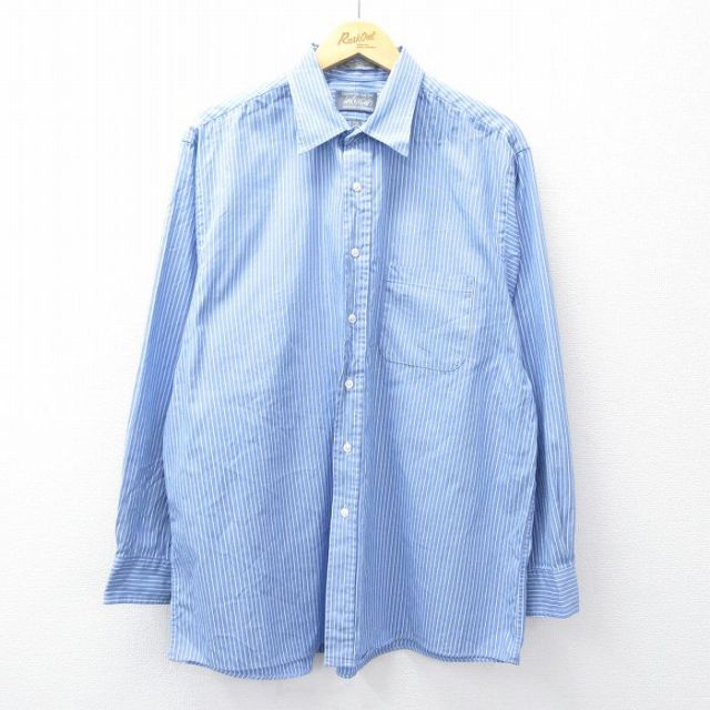90s 長袖シャツ ストライプ ネイビー S | 古着
