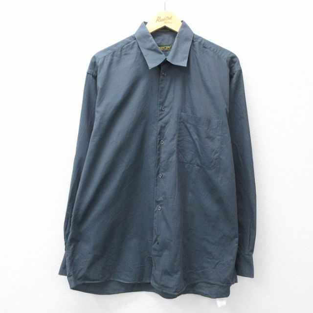 XL★古着 長袖 シャツ メンズ 90年代 90s コットン イタリア製 濃グレー 25sep11 中古 トップス