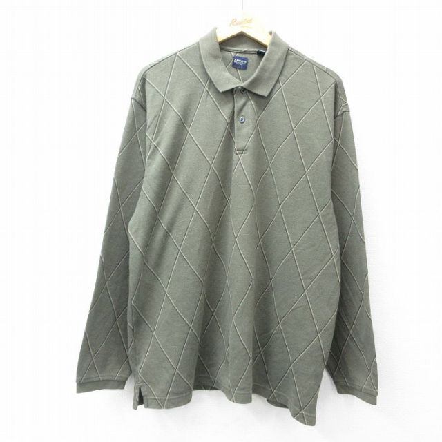 XL★古着 アロー 長袖 ポロ シャツ メンズ 緑他 グリーン 25sep11 中古 トップス