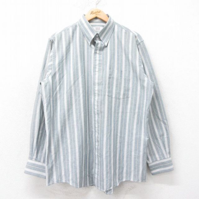 XL★古着 アロー 長袖 シャツ メンズ 90年代 90s ボタンダウン USA製 白他 ホワイト ストライプ 25sep12 中古 トップス
