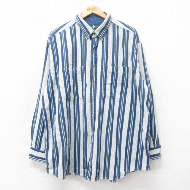 90s 長袖シャツ ストライプ ネイビー XL | 古着