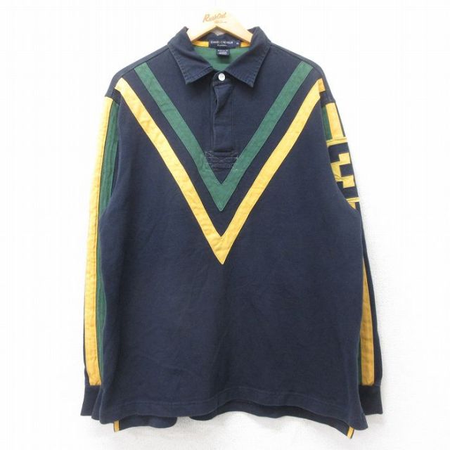 XL★古着 長袖 ラガー シャツ メンズ コットン 濃紺他 ネイビー 25sep12 中古 トップス