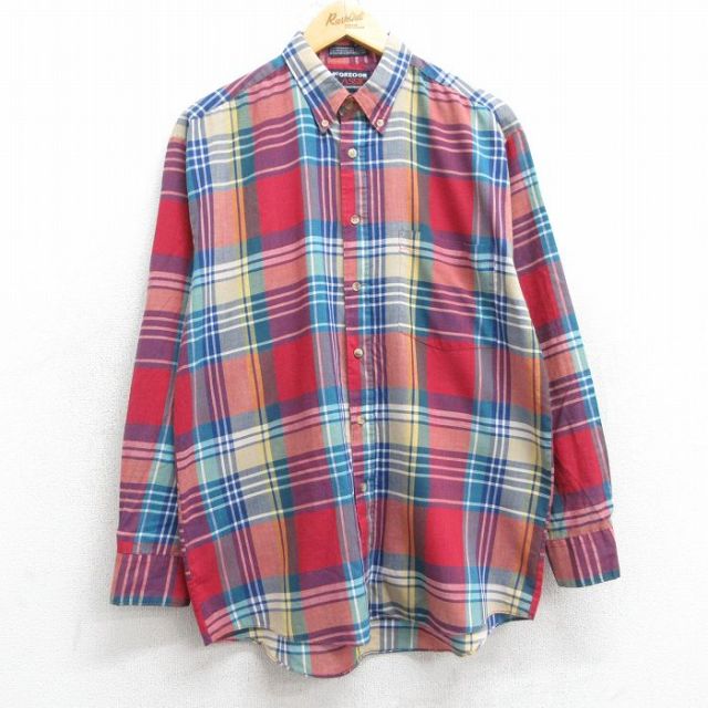 L★古着 マックレガー 長袖 シャツ メンズ 90年代 90s ボタンダウン 赤他 レッド チェック 25sep12 中古 トップス